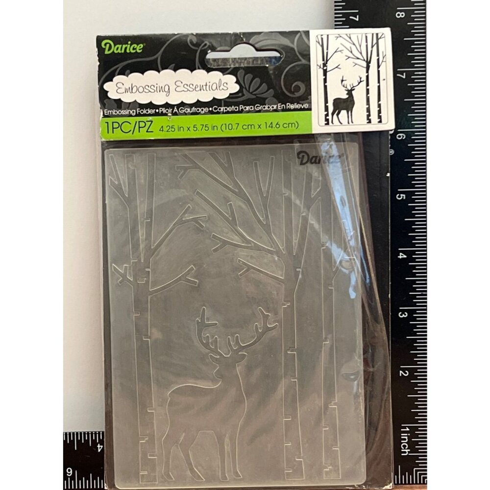 2015 DARICE 1219-425 DEER IN FOREST EMBOSSING ESSENTIALS FOLDER TREES STAG